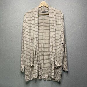 Prana Womens Striped Open Front Cardigan Medium Lenzing Modal Beige/Black